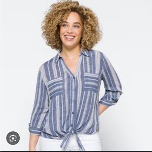 Tie Bottom Button Down Striped - Fortune & Ivy